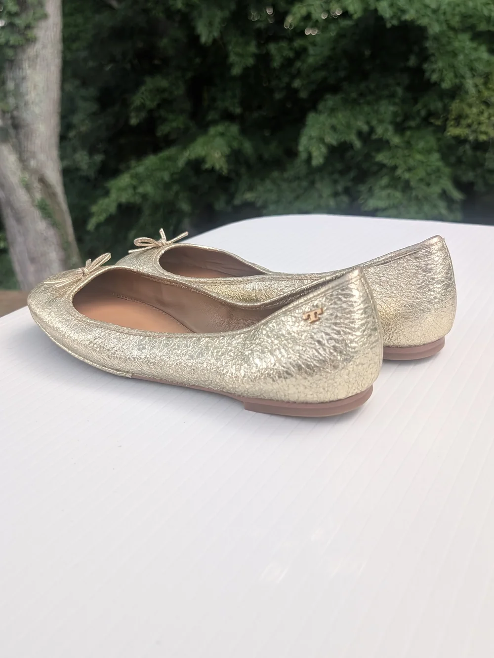 Tory Burch Laila Metallic Gold Bow Ballet Flats